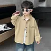Camisas de Algodão da Moda para Meninos, Blusas da Moda para Crianças Pequenas e Médias, Cardigans Casuais de Rua para Bebês, Camisas de Manga Comprida Estilo Coreano para Crianças