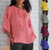 Envio no mesmo dia 2022wisheaby Amazon nova jaqueta camisa feminina de algodão e linho com manga de sete quartos e gola redonda para comércio exterior
