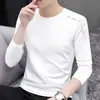 Camiseta de manga larga de otoño, camiseta básica talla grande para hombre, cuello redondo, ajuste holgado simple, camiseta estampada estilo coreano ins