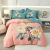 Conjunto de cama de quatro peças de algodão integral, tamanho grande, escovado, qualidade A, para outono e inverno, conjunto de cama espesso de algodão puro, conjunto de três peças de desenho animado