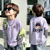 Camiseta de manga larga para niño, estilo falso dos piezas, 100% algodón, nueva temporada primavera y otoño 2026 para niños, camiseta básica de otoño para niños grandes