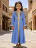 Moda Transfronteiriça Vestido Longo Infantil Novo Estilo Manga Longa Bordado Estampa Vestido para Meninas Estilo Étnico Vestido para Meninas