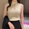 Suéter Sem Manga com Gola Alta e Fivela Novo de Verão 2024 Roupa Sexy para Menina Quente Suéter Base Feminino