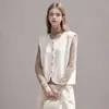 Chaleco de color liso de hebilla metálica de alta calidad, cárdigan de punto en capas con cuello redondo, chaqueta corta que muestra temperamento, suave y esponjoso para mujer
