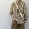 Primavera e Outono Hong Kong estilo solto casual listrado camisa de manga comprida dos homens da moda retrô japonesa todos os casais combinando camisa do mesmo estilo