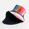 Sombrero de Pescador de Rayas Arcoíris Transfronterizo Sombrero de Copa Plana con Visera Parasol de Doble Cara Sombrero Versátil para Viajes al Aire Libre para Hombres y Mujeres