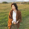Cárdigan de punto talla grande para mujer, estilo otoño e invierno, disimula la grasa corporal, te hace lucir más delgada, corte holgado, adecuado para usar en capas, abrigo de cuello redondo de principios de otoño, suéter casual