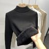 Camiseta de base com forro de fleece para Outono e Inverno Suéter de veludo sintético tipo mink feminino peça única suéter de veludo com gola alta meia top interno quente