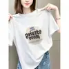 Camiseta Feminina Elegante Versátil Cinza Escuro Algodão Gola Careca Manga Curta, Novo Top Feminino Verão 2026