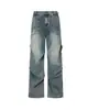 Jeans masculinos de perna reta, com lavagem desgastada e amassada, de marca moderna estilo americano 2026, calças versáteis de corte solto e estilo vintage