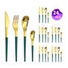Venta caliente transfronteriza vajilla de acero inoxidable Serie Luna Creciente Cuchillo, tenedor y cuchara occidentales para 6 personas juego de 24 piezas traje de caja de color