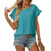 Amazon Mujer Europeo y Americano Transfronterizo 2025 Primavera y Verano Nuevo Color Puro Cuello Redondo Dulce Camiseta de Manga Corta Top Cut Out