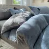 Juego de Cuatro Piezas de Color Liso de Terciopelo de Leche Invierno Engrosado Coral Terciopelo Sábana Funda Nórdica Ropa de Cama Terciopelo de Doble Cara