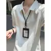 Camisa polo negra de manga corta con cuello para hombre, ropa de verano, cuello en V, hombro normal, corte holgado, estilo americano, top resistente de manga media