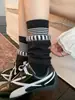 Calcetines grises apilados estilo japonés para mujer, primavera y otoño, imitación de dos piezas, calcetines de algodón a rayas estilo coreano, aspecto en capas, adelgazantes