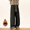 Calça de Algodão Popular da Nasa Acolchoada Grossa de Lã de Cordeiro Solta de Perna Larga para Homens Usarem Roupa Externa Quente Calça de Cashmere e Penas