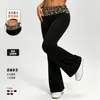 Calça Flare Spliced com Cintura Plissada Estampada de Leopardo Transfronteiriça Calças Casuais Calças de Yoga Respiráveis de Secagem Rápida para Mulheres Calças de Perna Larga Cor Nude