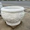 Tanque de Peces de Piedra Mármol Blanco, Tanque de Piedra para Estanque de Peces Loto en el Patio, Adorno de Tanque de Agua Redondo de Piedra Tallado a Mano