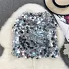 Falda de Lentejuelas de Moda de Gama Alta para Mujer Verano Cintura Alta Falda Corta Línea A Cadera Pequeña Falda de Un Paso Sobrefalda