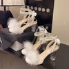 Sandalias Romanas Elegantes Versátiles de Verano para la Noche Estilo Novedoso Francés Sencillo Sandalias de Tacón Alto de Una Sola Tira