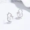 Pendientes de Calabaza con Perla de Plata 925 para Mujer, Elegantes Clavos de Perla de Agua Dulce, Joyería de Circonita de Lujo Ligero de Alta Gama