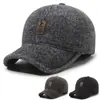 Chapéu de bico de pato masculino outono e inverno para meia-idade e idosos, boné de pai, à prova de vento e frio, proteção para as orelhas, chapéu para idoso, boné de beisebol com veludo espesso, quente