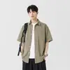 Camisa de Manga Corta con Caída de Seda de Hielo para Hombre, Delgada, Nueva de Verano 2025, Camisa Japonesa de Alta Gama, Chaqueta de Trabajo Holgada