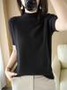 Camiseta Retro Nicho Gola Alta Manga Curta para Mulheres Outono e Inverno Novo Estilo Tricotada Slim Camiseta Básica Design Diretamente do Fabricante