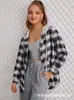2021 Amazon Otoño Cardigan con Capucha de Algodón a Cuadros de Manga Larga de un Solo Botón con Cuello Redondo Top Camisa Casual de Moda para Mujer