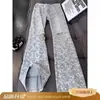 Calça jeans jacquard vintage para homens, calça estilo high street americana, vibe de design de nicho, emagrecedor OOTD calça reta com barra alargada