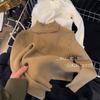 Tejido de Encaje Suave y Ceroso para Niñas 2025 Otoño e Invierno Nuevo Estilo Coreano para Niños Jersey de Cuello Medio-Alto Camiseta Base de Manga Larga