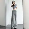 Pantalones Deportivos Casuales Sueltos de Pierna Recta Estilo Americano para Mujer con Bolsillos Frontales, Pantalones de Chándal de Pierna Ancha con Caída para Verano