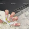 Goiaba Rosa VerdeUnhas Vestíveis Originais Puramente Feitas à Mão com um Toque Suave e de Alto Padrão, Unhas Vestíveis Cat-Eye de Luxo Leve Estilo Dopamina