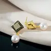 2025 Novos Brincos de Tarraxa Geométricos de Zircônia com Pérola Estilo Japonês e Coreano Personalidade Luxo Leve Simples Versátil Exquisitos