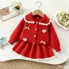 Conjunto de Suéter para Niñas para Otoño e Invierno, Nuevo Vestido de Punto con Cuello Diagonal, Elegante y Lindo Vestido Suéter de Princesa para Bebés
