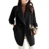 2025 Primavera Nuevo Abrigo de Lana de Doble Vista para Mujer Holgado Talla Grande Estilo Occidental Blanco Abrigo Elegante Top de Largo Medio