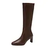 Botas altas de tacón para mujer hasta la rodilla, nueva colección otoño/invierno 2025, punta fina, tacón grueso, caña alta con cremallera trasera, diseñadas para crear un efecto adelgazante