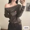 Top de punto de moda con hombros descubiertos para mujer, suéter de manga larga para principios de primavera y otoño, top corto de alta gama de un solo hombro