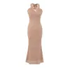 Vestido largo de encaje con escote en V profundo y cuello halter de tiras, diseño de cordones, falda de sirena, nuevo estilo de verano, entallado a la cintura, ajustado al cuerpo, que realza la figura.