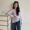 Camiseta básica de color liso con cuello en U y manga larga para mujer, top de otoño holgado y ajustado, juvenil y elegante, adecuado para ir al trabajo