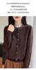 Cardigã de malha com contas 100% lã pura, novo estilo outono/inverno feminino, chique e elegante, gola redonda, casaco suéter quente