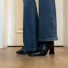 Botines cuadrados de tacón grueso estilo coreano 2026, botas elásticas ajustadas retro elegantes y modernas para mujer con cremallera trasera y tacón alto