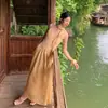 Nuevo Vestido Largo Elegante de Verano 2026 Estilo Coreano Nicho Estilo Vacacional Color Fresco Tencel para Mujer