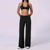 Pantalones de yoga rectos de pierna ancha con bloques de color a rayas transfronterizos, cintura alta plegable, conjunto sexy de sujetador de dos piezas falsas para correr y fitness