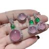 Juego de Calcedonia de Hielo Incrustada Plateado Colgante de Calcedonia Natural Aretes Pulsera Aretes Jade Juego de Regalo de Tres Piezas