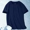 Camiseta de Malla Fina de Manga Corta de Verano para Hombre, Seda de Hielo Secado Rápido, Manga Media, Sensación Refrescante, Ajustada al Cuerpo, Camiseta Deportiva Elástica, Fitness, Camiseta Corta