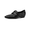 Zapatos de Vestir Ocultos para Aumentar la Altura de Piel de Vaca para Viajar 2026 Otoño Punta Cuadrada Pequeña Tacón Medio Piel Genuina Velcro Corte Profundo Zapatos para Mujer