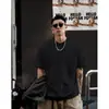 Camiseta para Hombre Versátil de Color Sólido Base Pesada Estilo Japonés Moderna de Manga Corta Cityboy Holgada con Bolsillo Simple