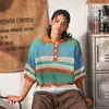Fabricante Directo Camiseta de Verano para Mujer con Rayas Contrastantes, Corte y Tejido, Manga Corta, Estilo Coreano Camisa Polo
