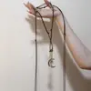 Collar de Cuerda de Cera con Estrella Creciente Vintage Cadena Ajustable Versátil para Suéteres de Otoño e Invierno
